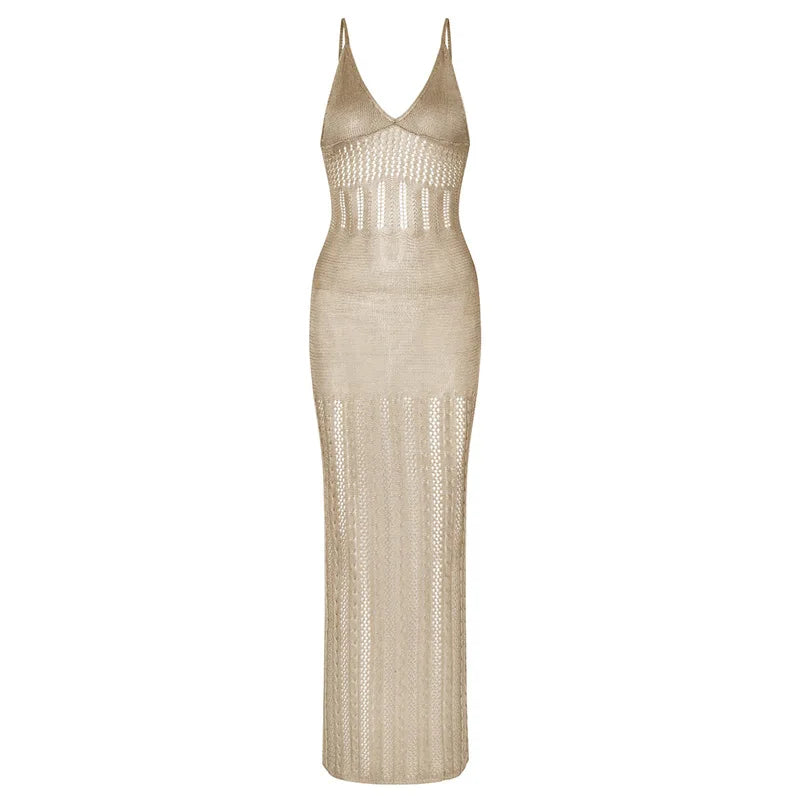 Women's Knitted Hollow Out Maxi Dress