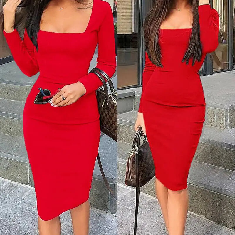 Long Sleeve Design Bodycon Midi Dress