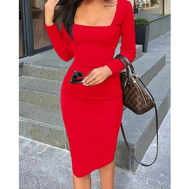 Long Sleeve Design Bodycon Midi Dress