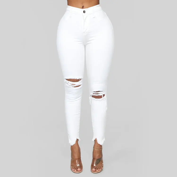 Black and White Ripped Jeans For women Slim denim Jeans Casual Skinny