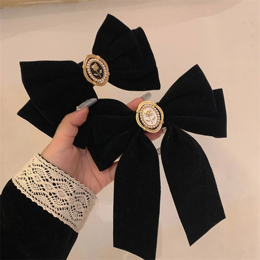 New Black Velvet Bow Hair Pins Elegant Fabric