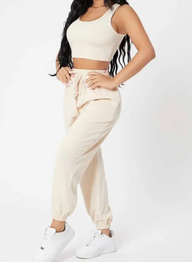 Fashion Sporty High Waisted and Cropped Pants Set