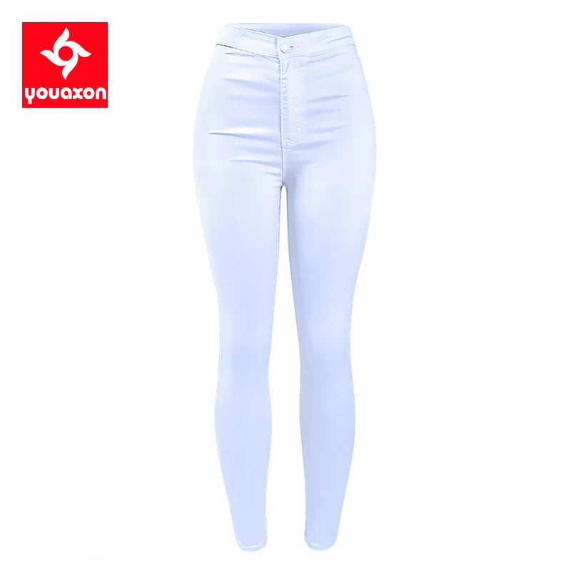 Women`s High Waist White Basic Fashion Stretch Skinny