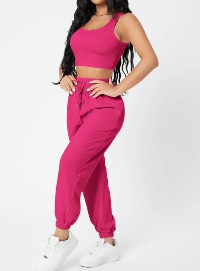 Fashion Sporty High Waisted and Cropped Pants Set