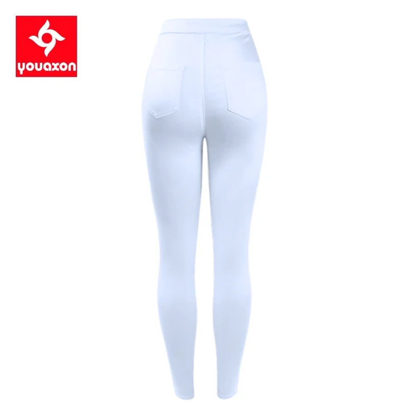 Women`s High Waist White Basic Fashion Stretch Skinny