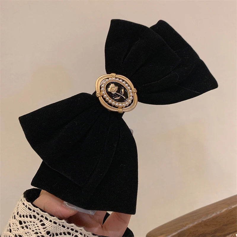 New Black Velvet Bow Hair Pins Elegant Fabric