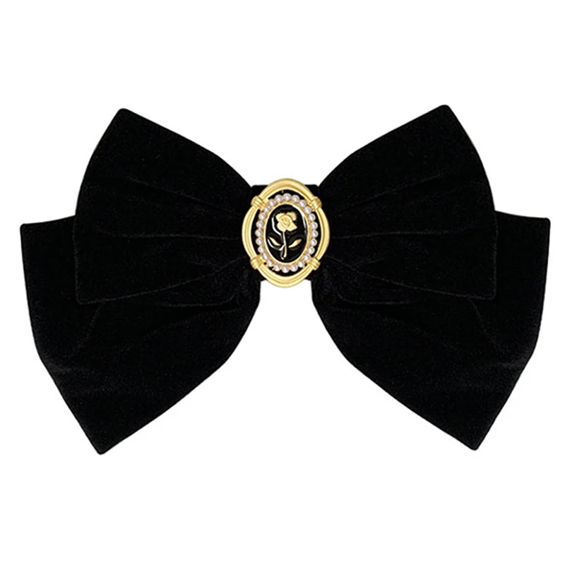 New Black Velvet Bow Hair Pins Elegant Fabric