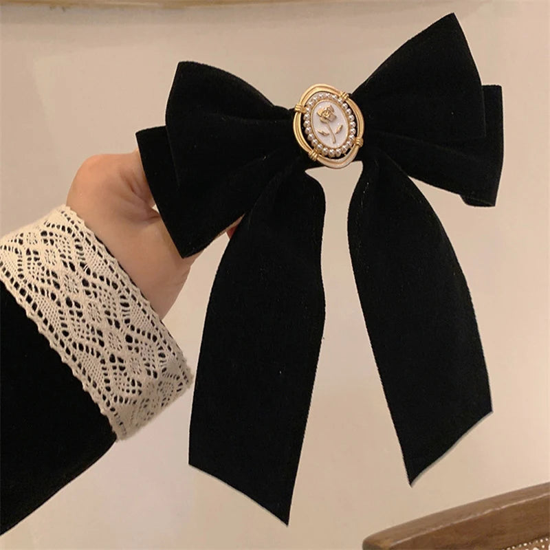 New Black Velvet Bow Hair Pins Elegant Fabric